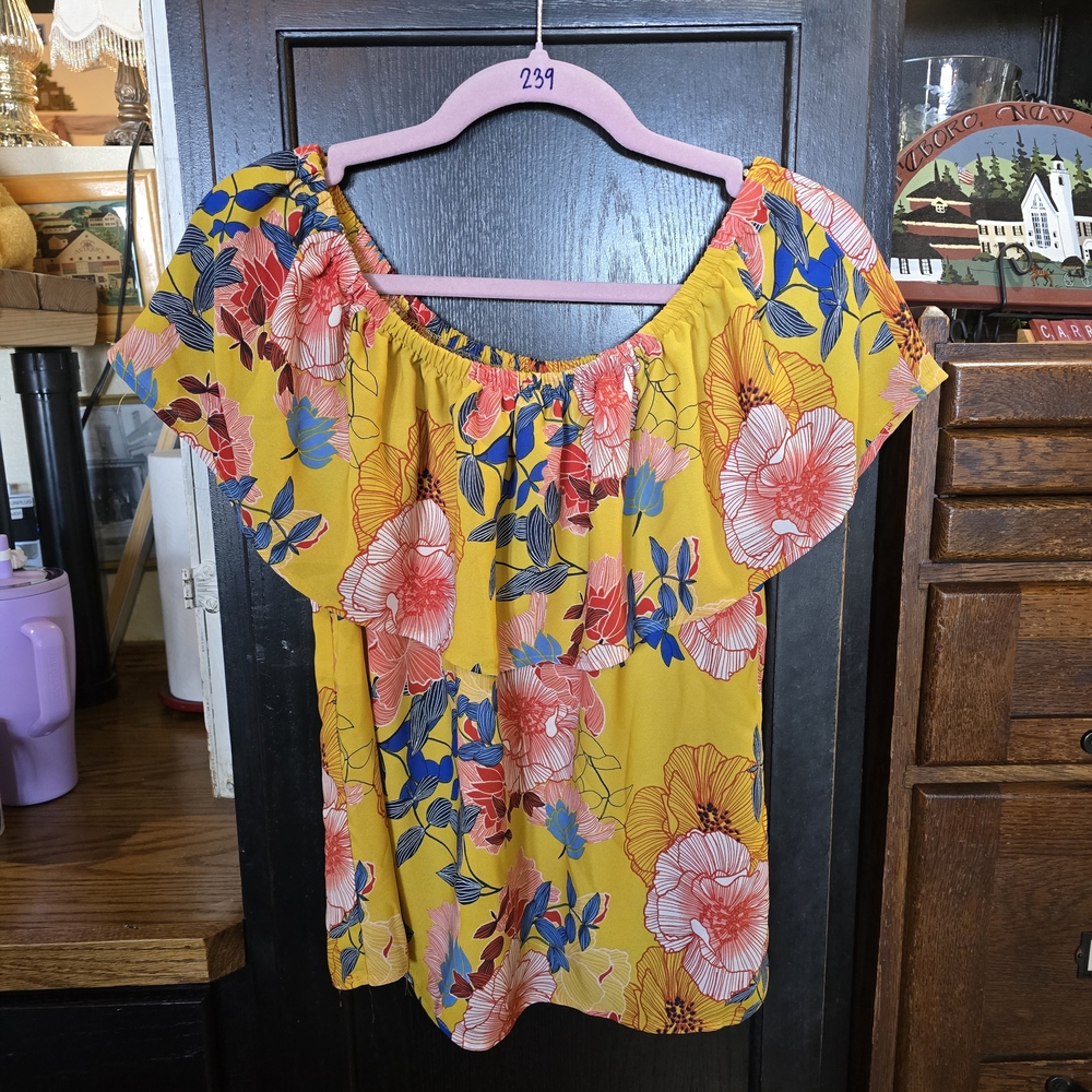 Lily White Floral Yellow Off-Shoulder Top Sz: S